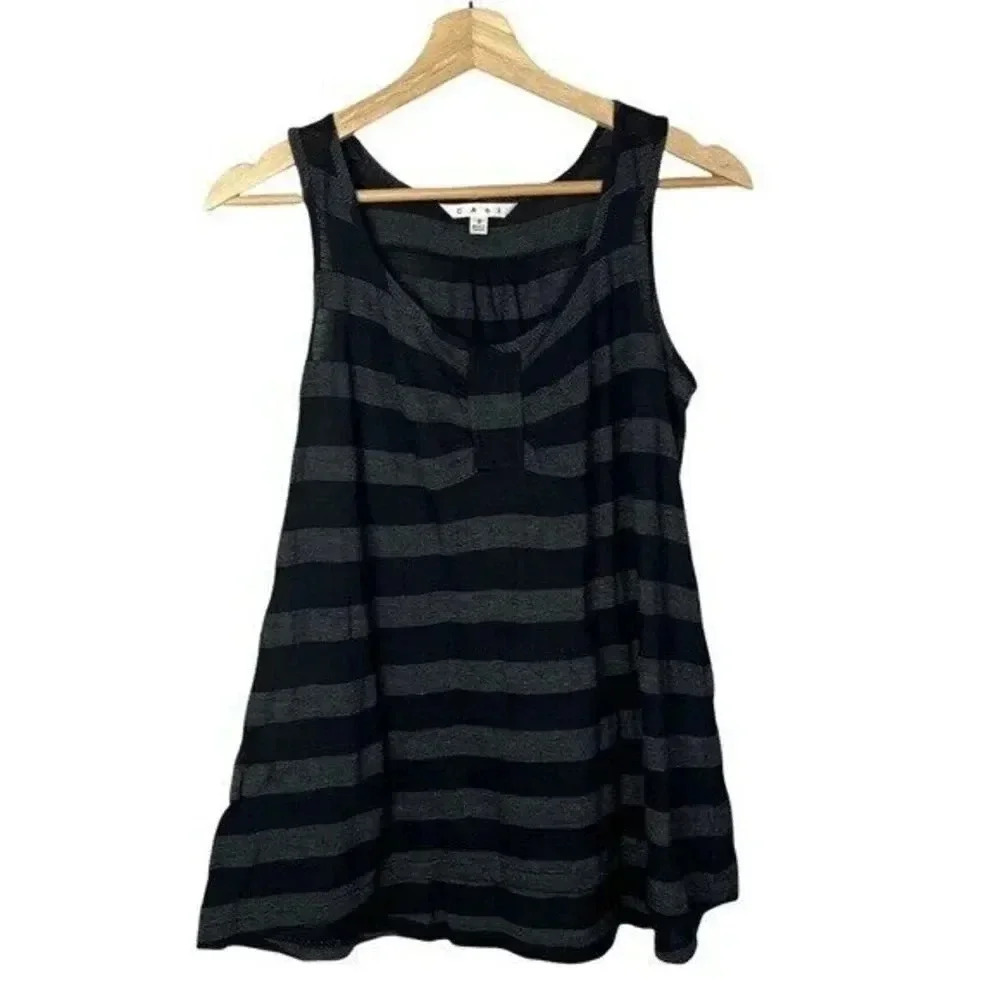 Cabi Black & Gray Striped Float Tank Top S #818